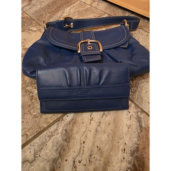 Coach F15204 Vintage Cobalt Blue Soho Flap Y2K Leather w/Buckle/With Wallet - Picture 8 of 10